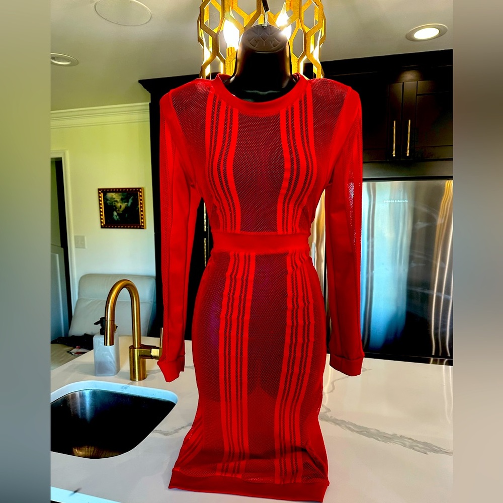 A-11 Red Long Sleeve Dress